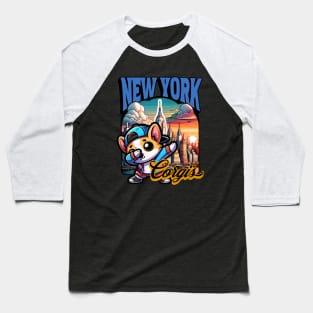 New York Funny Corgi Dabbing Baseball T-Shirt